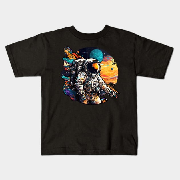 Astronaut in Space Colorful Vibrant Psychedelic Kids T-Shirt by K3rst